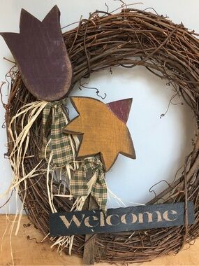Country Cottage Fall Natural Grapevine Large Welcome Wreath